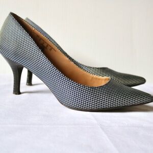 CHARLES JOURDAN 'Teresa' Pointed Toe Pumps 3" Heels Blue Grey Fabric Women's 8